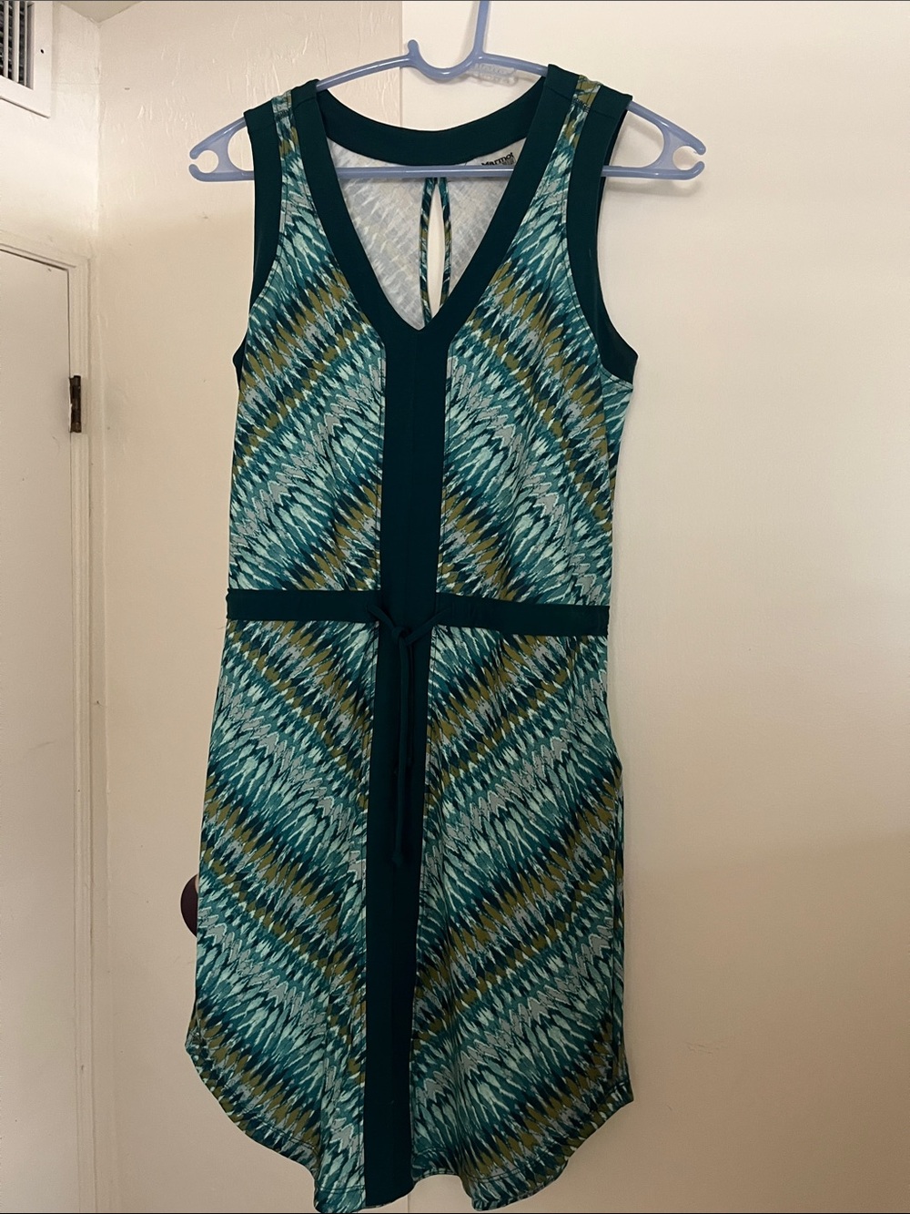 XS Marmot Teal Patterned Sleeveless V-Neck Dress